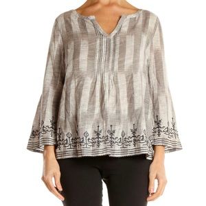 Lucky Brand Top 1X Gray Embroidered Boho Peasant